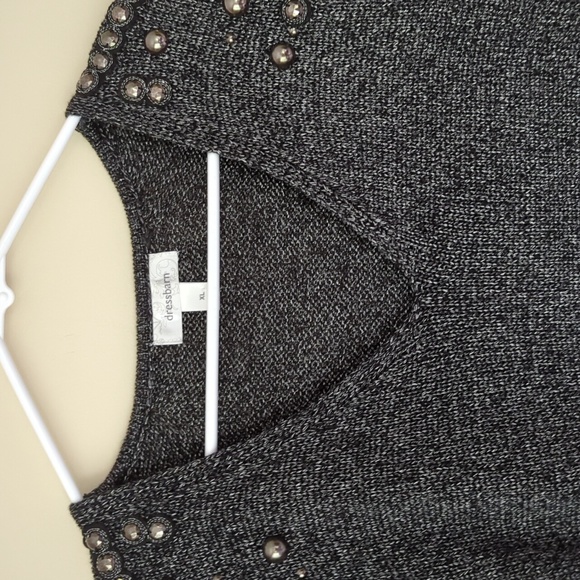 Dress Barn Embellished Studded V Neck Acrylic Nylon Sweater XL Black Gray Silver - Picture 5 of 16